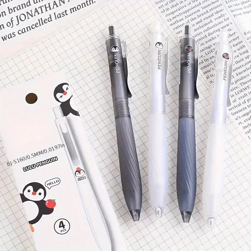 4pcs Penguin Gel Pens 0.3Mm Fine Tip, Smooth Writing, Durable And Comfortable, Suitable for Office And Study Use