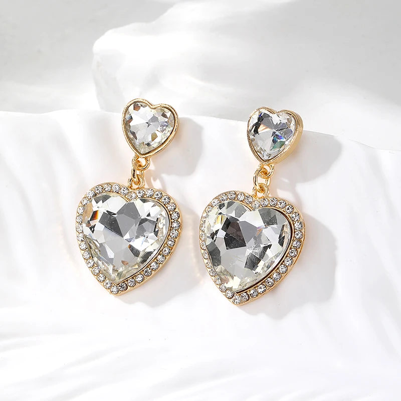 Zircon Shiny Green Crystal Heart Drop Earrings For Women Rhinestone Trendy Love Dangle Earings Eardrop Christmas Gift Jewelry