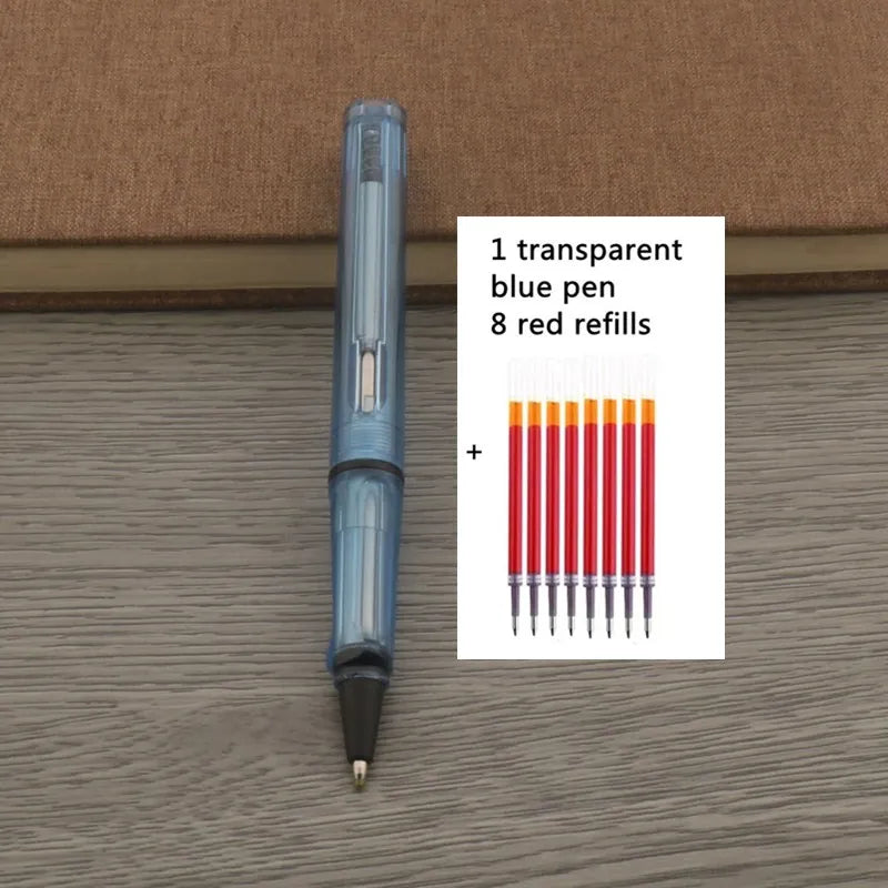 1Pc Ballpoint Pen + 8 Refills Black Blue Red Ink Gel Pen Bullet Tip 0.5mm Rollerball Pen School Office Supplies Stationery Pen