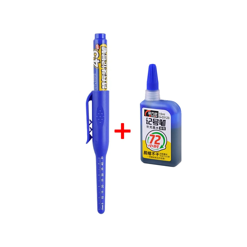45mm Waterproof Deep Hole Marker Pens Long Nib Head Carpenter Pen Black/Blue/Red Ink for Multi-Purpose Woodworking Hand Tools