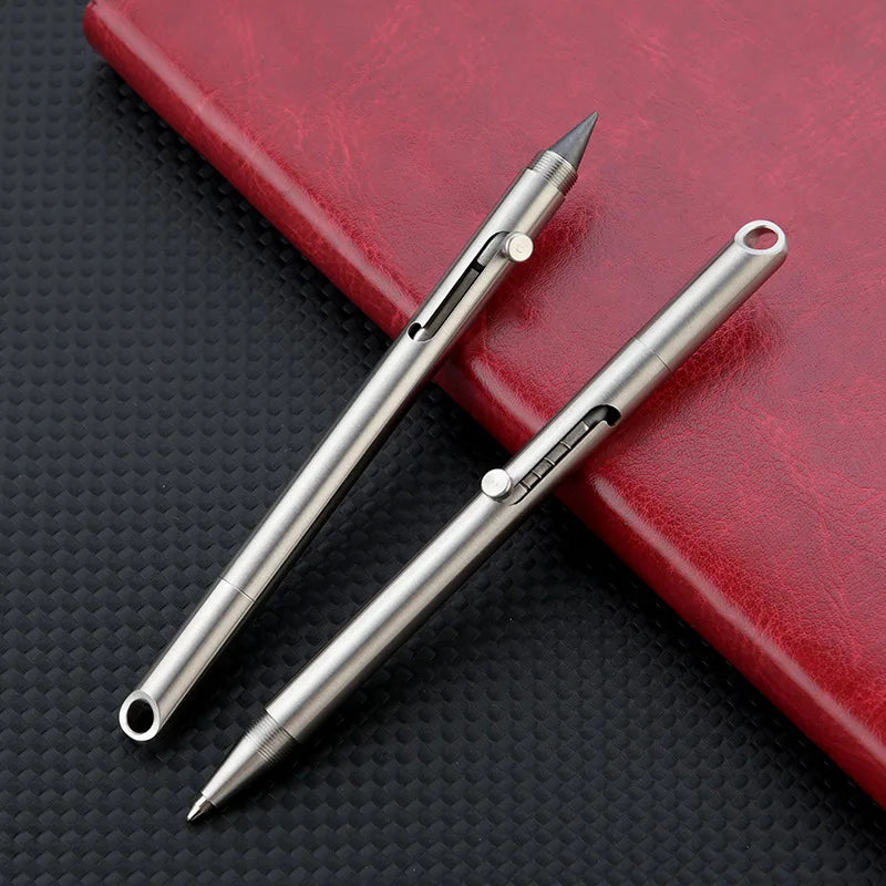 Stainless steel push pen 2-in-1 metal signature pen, no sharpening pencil, portable keychain, portable travel pocket pen
