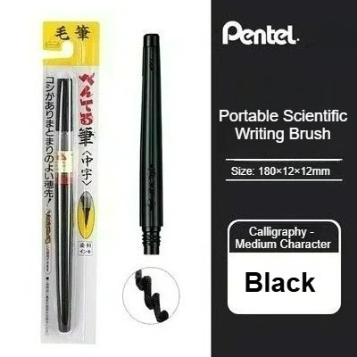 PENTEL Scientific Writing Portable Brush Pen Soft - tipped Calligraphy Practice Pen Refillable Ink Small Regular Script