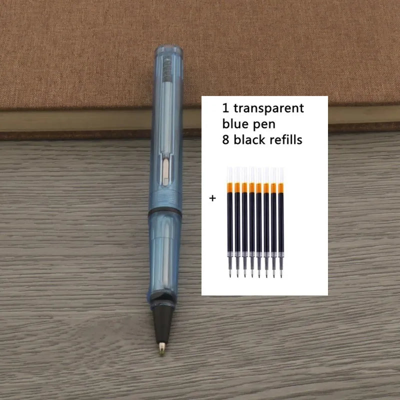 1Pc Ballpoint Pen + 8 Refills Black Blue Red Ink Gel Pen Bullet Tip 0.5mm Rollerball Pen School Office Supplies Stationery Pen