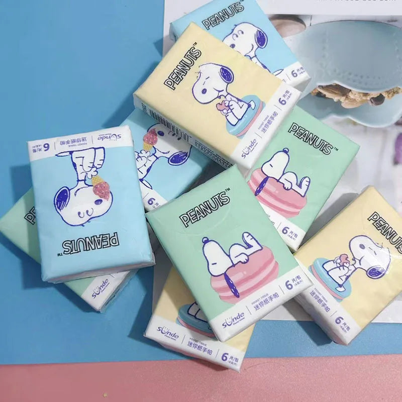 9pcs Kawaii Snoopy Handkerchief Paper Student Cartoon Printed Portable Girls Mini Pocket Tissue Toilet Papers Soft Napkin Gifts
