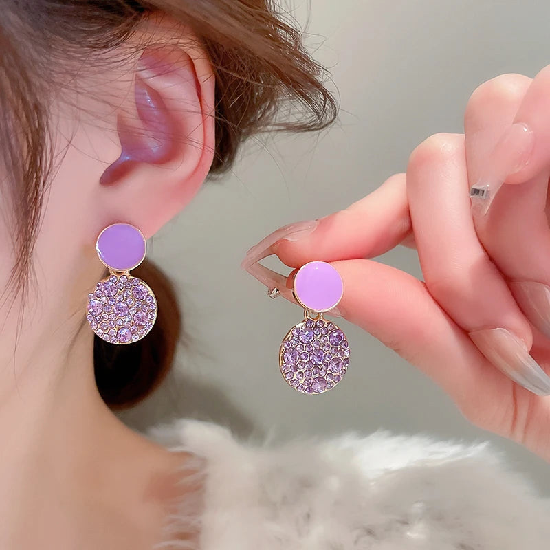 Purple Rhinestone Stud Earrrings For Women Exquisite Imitation Pearl Earrings Simple Square Geometric Earrings Party Jewelry