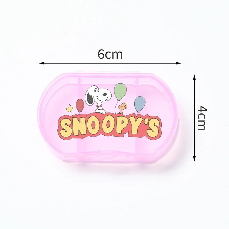 Portable Snoopys Mini Pill Box Kawaii Travel Anime Three-compartment Transparent Plastic Medicines Storage Case Container Gifts