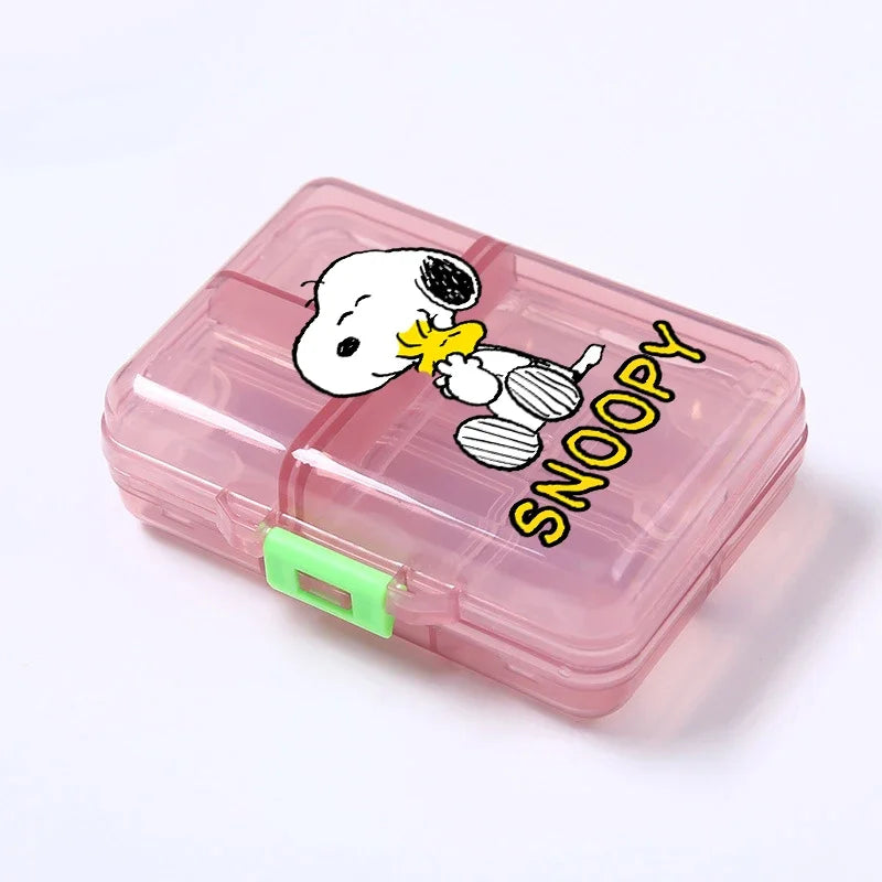 Kawaii Snoopys Anime Storage Box Pill Case Large Capacity A Week Organizer Portable Travel Outdoor Tablets Vitamins Container