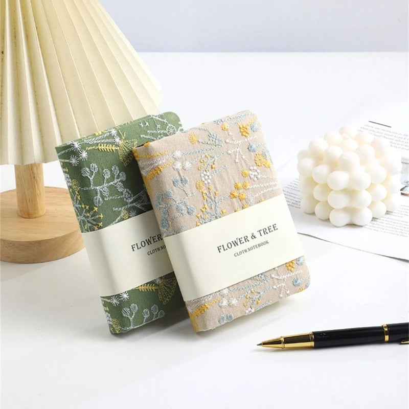 Embroidered Hardcover Notebook 256 Pages Wide Lined Small Journal Notebook for Student Women Men Note Taking Journaling 896C