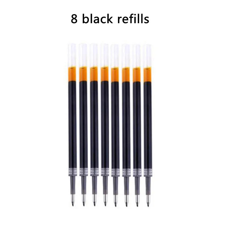 1Pc Ballpoint Pen + 8 Refills Black Blue Red Ink Gel Pen Bullet Tip 0.5mm Rollerball Pen School Office Supplies Stationery Pen