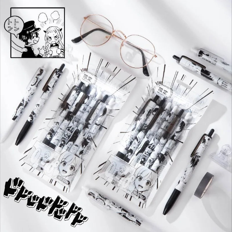 Cartoon Anime Hanako-Kun Inspired Retractable Gel Pen - Black & White Bullet Tip Sketch Pen with Bouncy Design