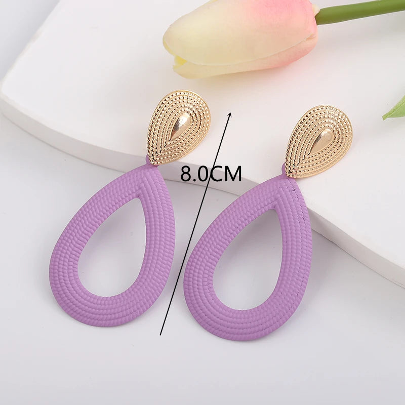 Sweet Purple Flower Butterfly Geometric Drop Earrings for Women Daisy Heart C-Shaped Round Sqaure Brincos Sweet Wedding Jewelry