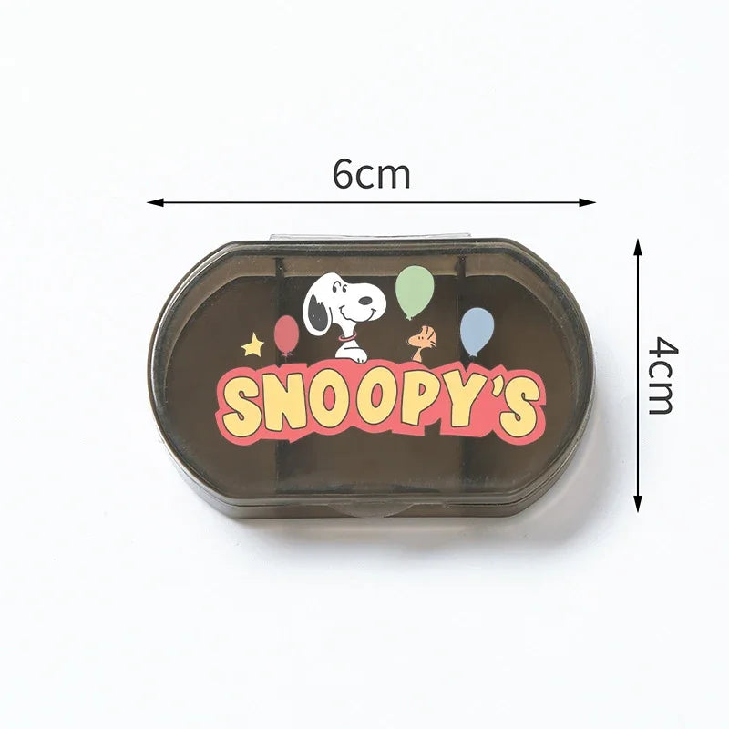 Portable Snoopys Mini Pill Box Kawaii Travel Anime Three-compartment Transparent Plastic Medicines Storage Case Container Gifts