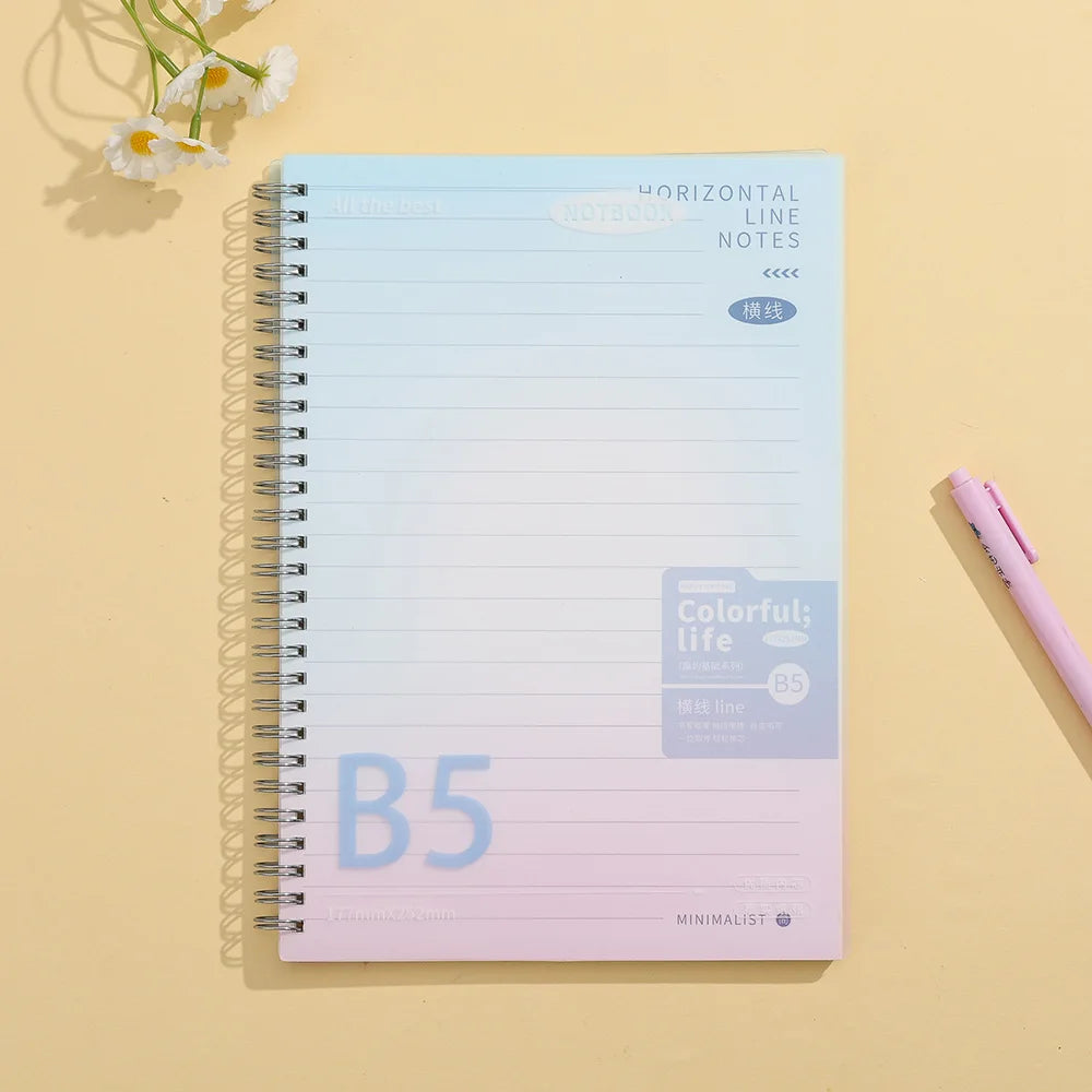 Gradient Spiral Notebook A5 B5 Pastel PP Cover Grid/Lined/Blank Pages 70GSM Paper Aesthetic Stationery for School Office Journal