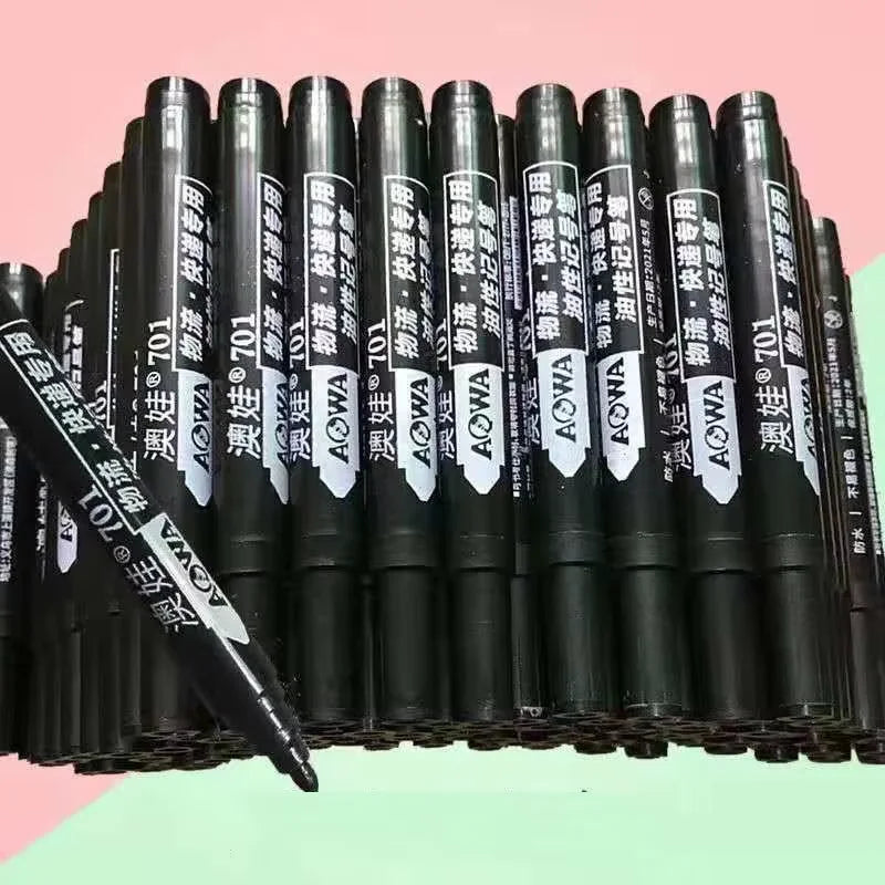 A set of 10 large-tip black ink marker pens for non-erasable marking and notation