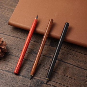 1PC Pen +5pcs Pen Tip Wooden Eternal Pencil HB Never Need Sharpening Unbreakable for Students Sketching Drawing High Tech