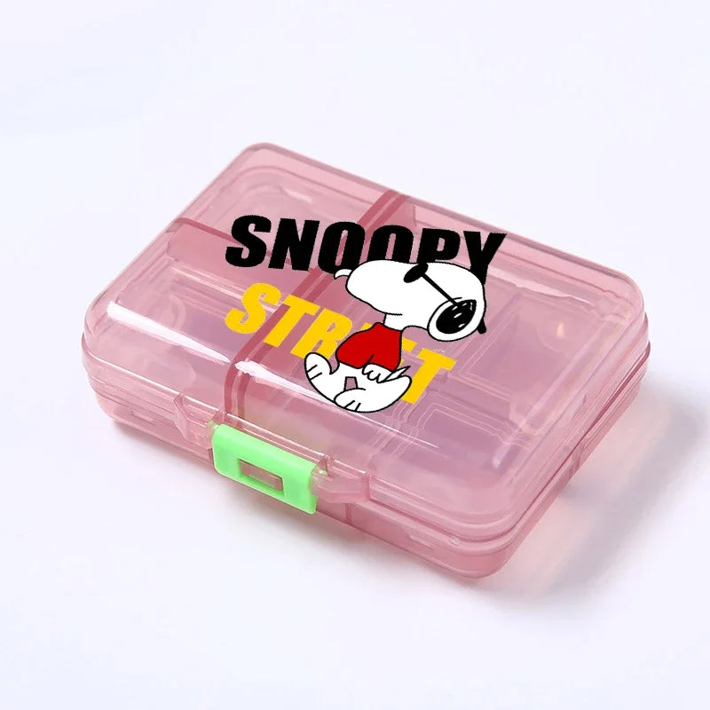 Kawaii Snoopys Anime Storage Box Pill Case Large Capacity A Week Organizer Portable Travel Outdoor Tablets Vitamins Container