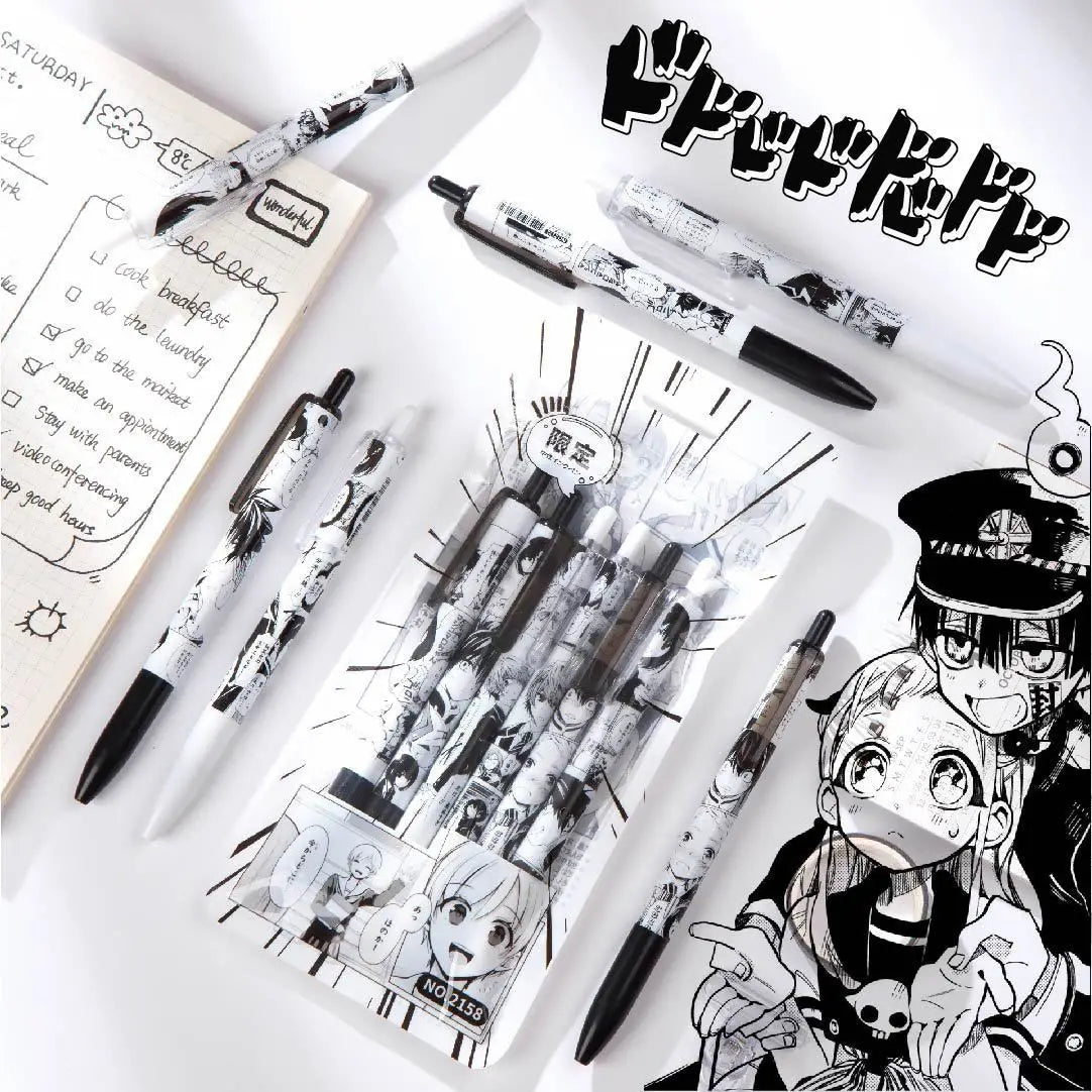 Cartoon Anime Hanako-Kun Inspired Retractable Gel Pen - Black & White Bullet Tip Sketch Pen with Bouncy Design