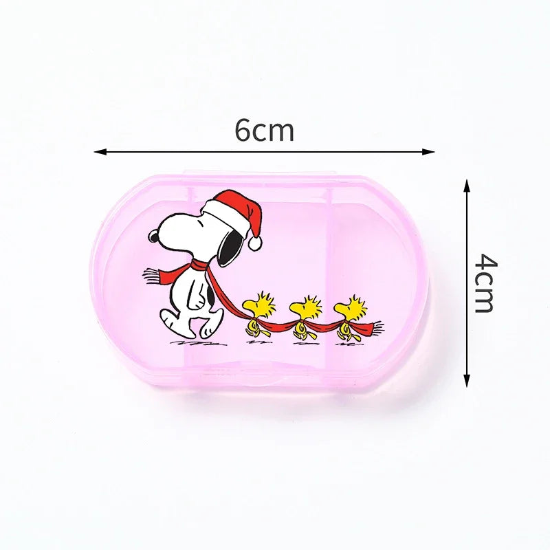 Portable Snoopys Mini Pill Box Kawaii Travel Anime Three-compartment Transparent Plastic Medicines Storage Case Container Gifts