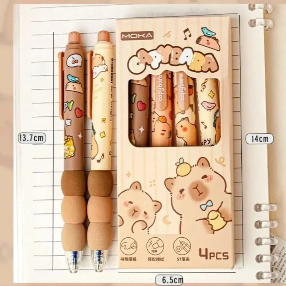 4Pcs Cartoon Capibara Erasable Pencil Gradient Sponge Neutral Press Move Pen Elementary School Blue Pen Erasable Pen