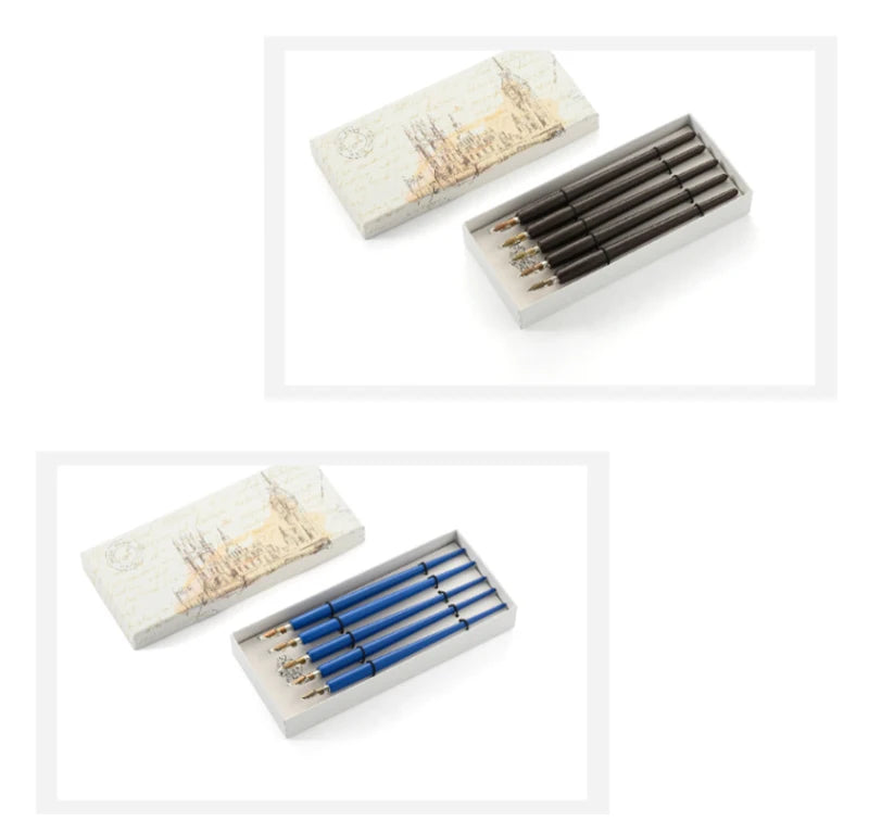 5Pcs Literary Retro Wooden Dip Pen 5 Nibs Set Antique Dip Calligraphy Writing Pen Office Stationery Writing Tools