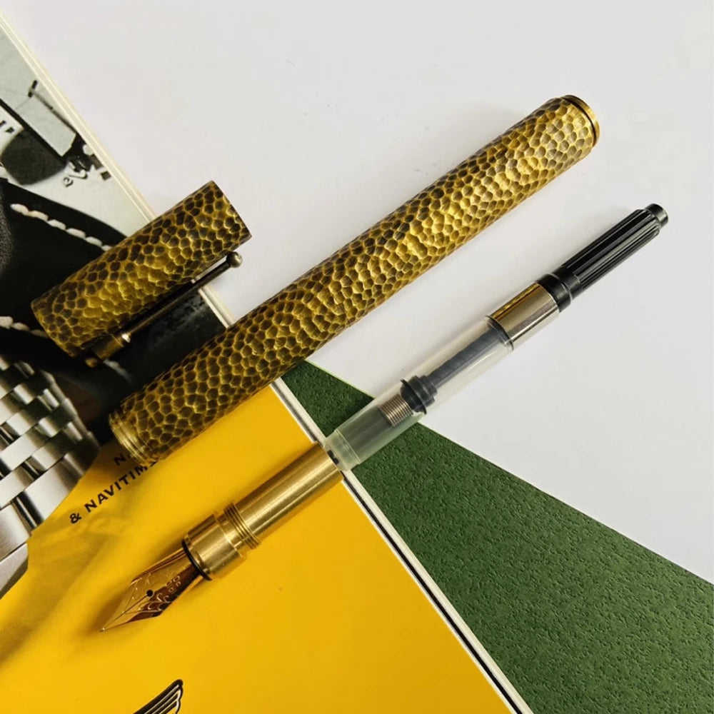 Benovel Hand carved brass hammer patterned fountain pen Retro writing ink pen F nib school office business supplies gift pens