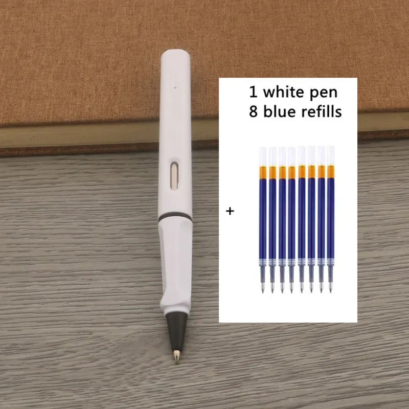 1Pc Ballpoint Pen + 8 Refills Black Blue Red Ink Gel Pen Bullet Tip 0.5mm Rollerball Pen School Office Supplies Stationery Pen
