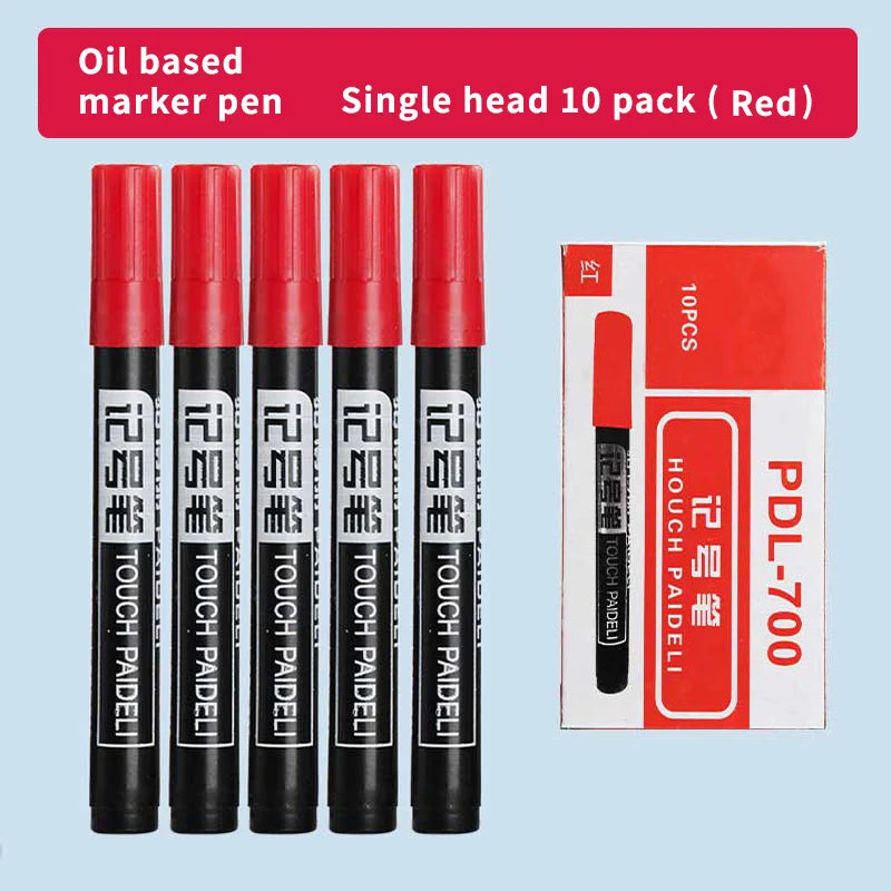 A set of 10 large-tip black ink marker pens for non-erasable marking and notation