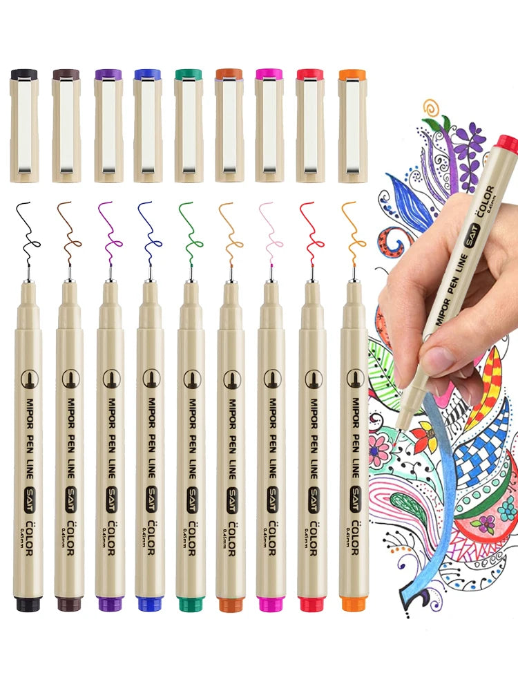 9 Colors Micro-line Pens Waterproof Durable Fine Line Drawing Art Pen Painting Drawing Marking Journaling Lllustrating Drawing