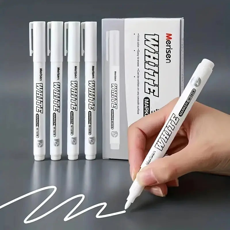 White Marker Pen Set Waterproof Permanent Paint Pens DIY Graffiti for Wood, Glass, Plastic Leather Stationery School Supplies