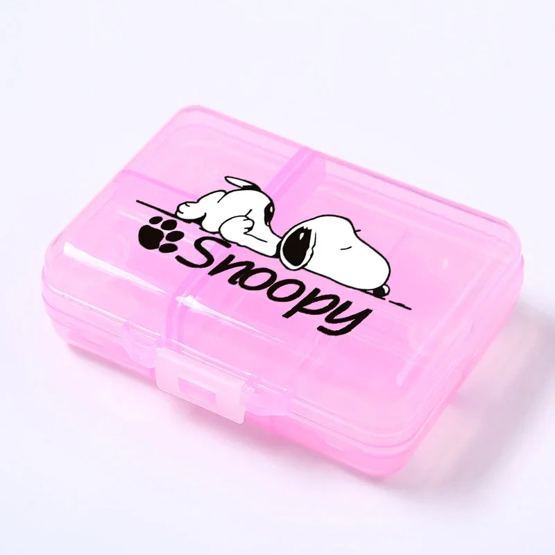 Kawaii Snoopys Anime Storage Box Pill Case Large Capacity A Week Organizer Portable Travel Outdoor Tablets Vitamins Container