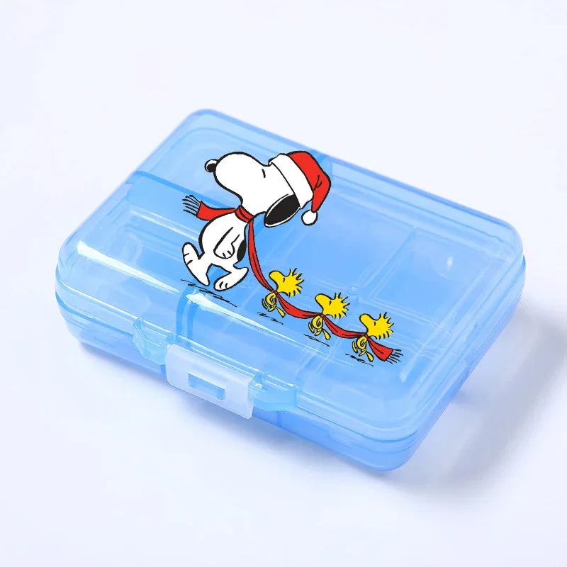 Kawaii Snoopys Anime Storage Box Pill Case Large Capacity A Week Organizer Portable Travel Outdoor Tablets Vitamins Container