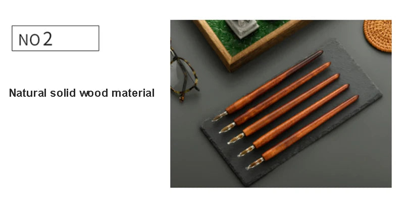 5Pcs Literary Retro Wooden Dip Pen 5 Nibs Set Antique Dip Calligraphy Writing Pen Office Stationery Writing Tools