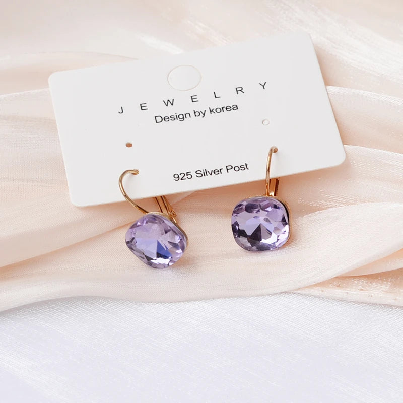 Sweet Purple Flower Butterfly Geometric Drop Earrings for Women Daisy Heart C-Shaped Round Sqaure Brincos Sweet Wedding Jewelry
