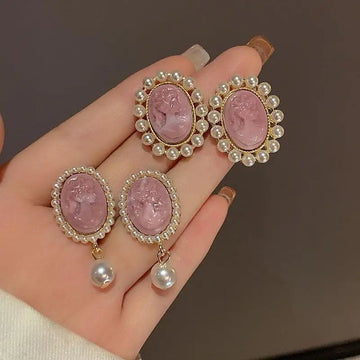 French Vintage Pearl Earrings for Women Personalized Elegent Romantic Portrait Earrings Ladies Girls Travel Wedding Jewelry
