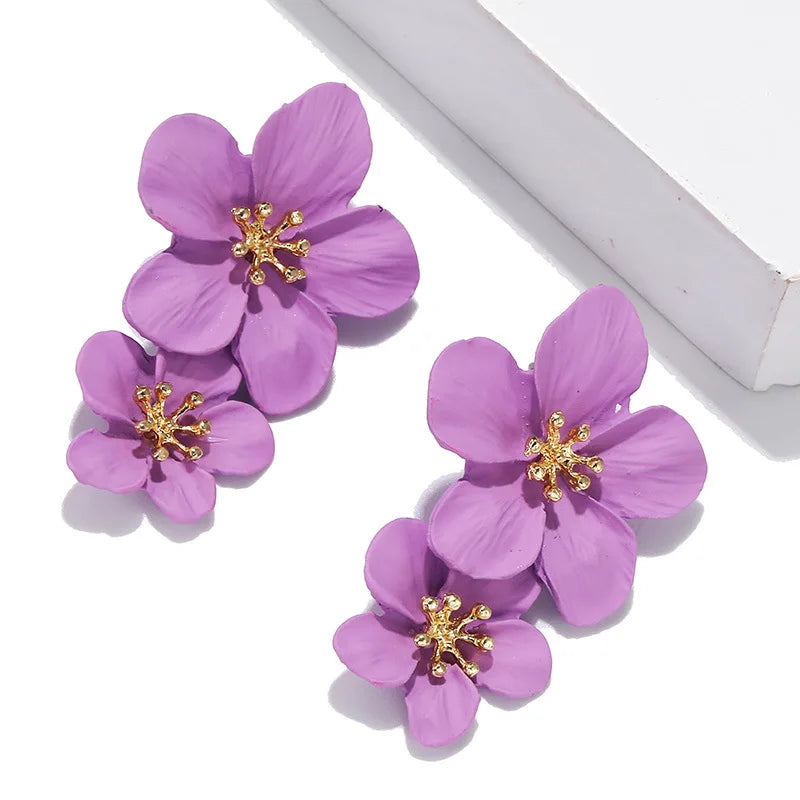 Sweet Purple Flower Butterfly Geometric Drop Earrings for Women Daisy Heart C-Shaped Round Sqaure Brincos Sweet Wedding Jewelry