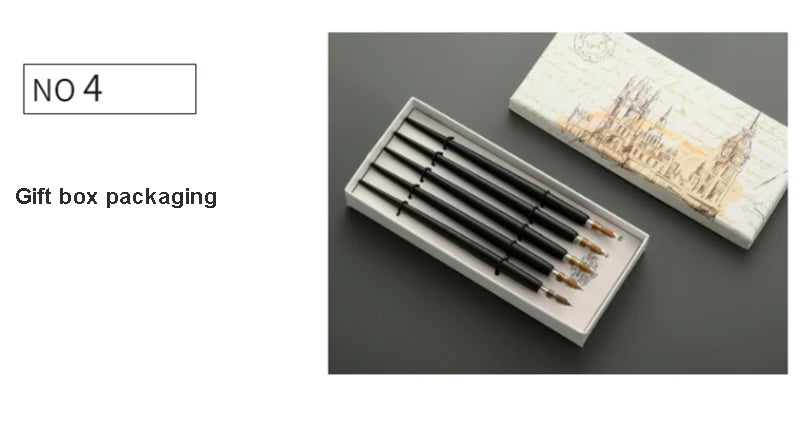 5Pcs Literary Retro Wooden Dip Pen 5 Nibs Set Antique Dip Calligraphy Writing Pen Office Stationery Writing Tools