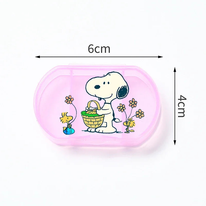 Portable Snoopys Mini Pill Box Kawaii Travel Anime Three-compartment Transparent Plastic Medicines Storage Case Container Gifts