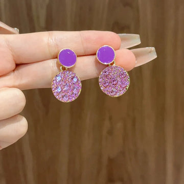 925 Silver Needle Earrings Sales Korean Edition Purple Crystal Light Luxury Geometric Circle Dropping Fashion Design Earrings