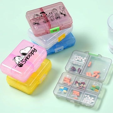 Kawaii Snoopys Anime Storage Box Pill Case Large Capacity A Week Organizer Portable Travel Outdoor Tablets Vitamins Container