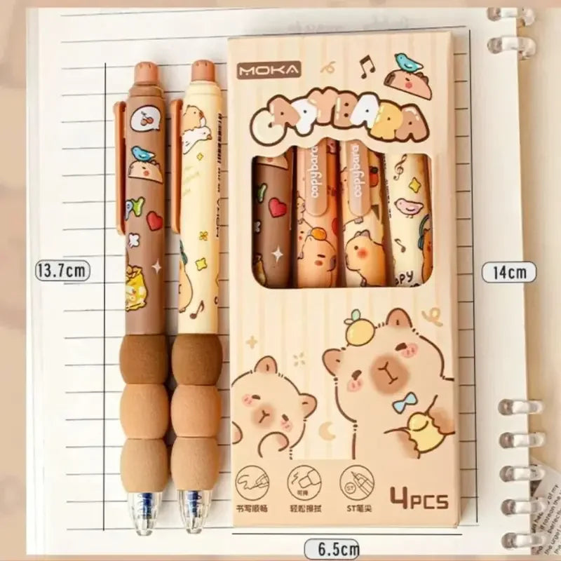 4Pcs Cartoon Capibara Erasable Pencil Gradient Sponge Neutral Press Move Pen Elementary School Blue Pen Erasable Pen