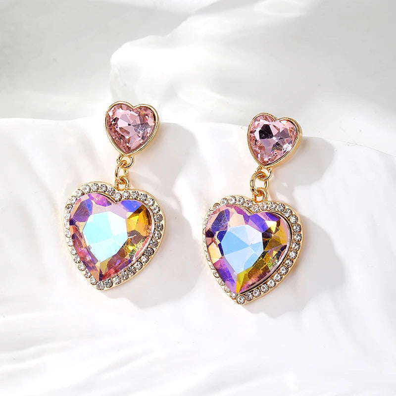 Zircon Shiny Green Crystal Heart Drop Earrings For Women Rhinestone Trendy Love Dangle Earings Eardrop Christmas Gift Jewelry