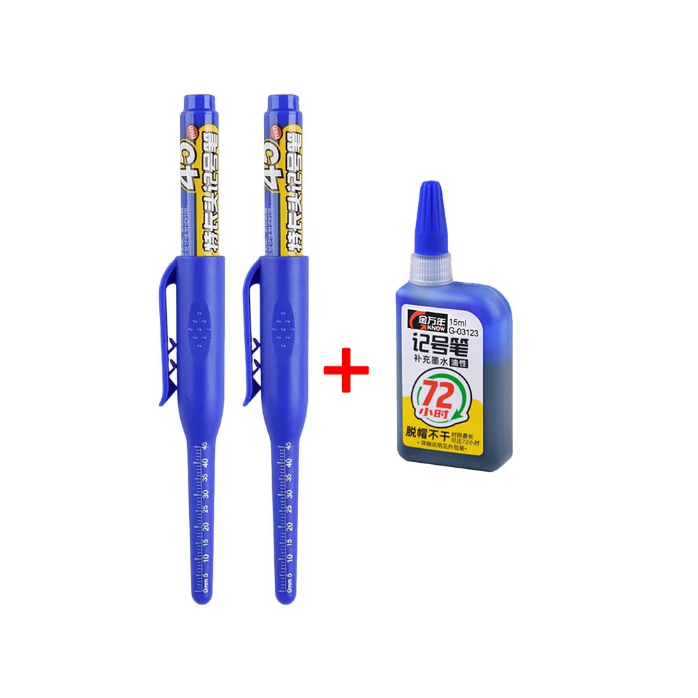 45mm Waterproof Deep Hole Marker Pens Long Nib Head Carpenter Pen Black/Blue/Red Ink for Multi-Purpose Woodworking Hand Tools