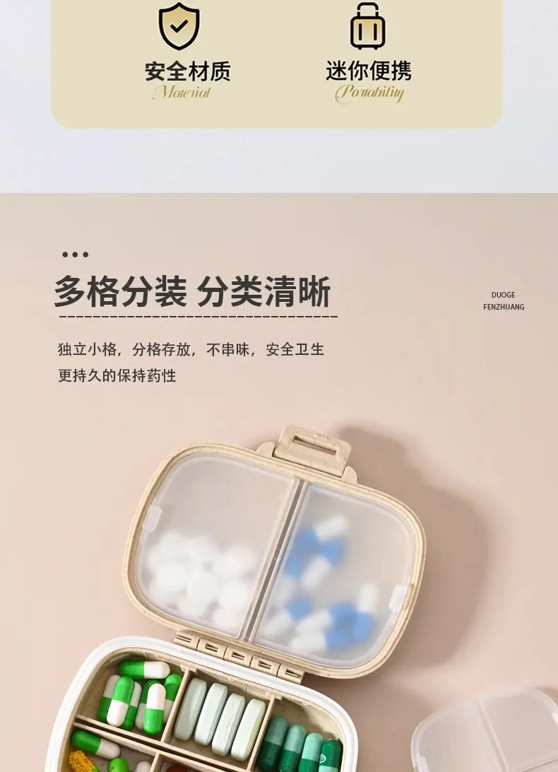 Snoopys Mini Portable Pills Organizer Case 8 Grids PillBox Tablet Storage Container Travel Weekly Medicine Pill's Box Pill Case