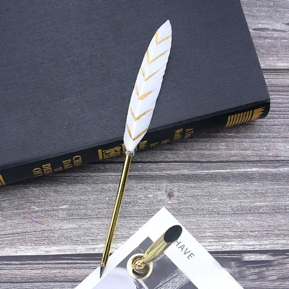 1 Set Vintage Feather Pen with 5 Pen-nib Carved Flower Nib Quill Dip Pen Oblique Pen Set Gift Writing Tools School Office Supply