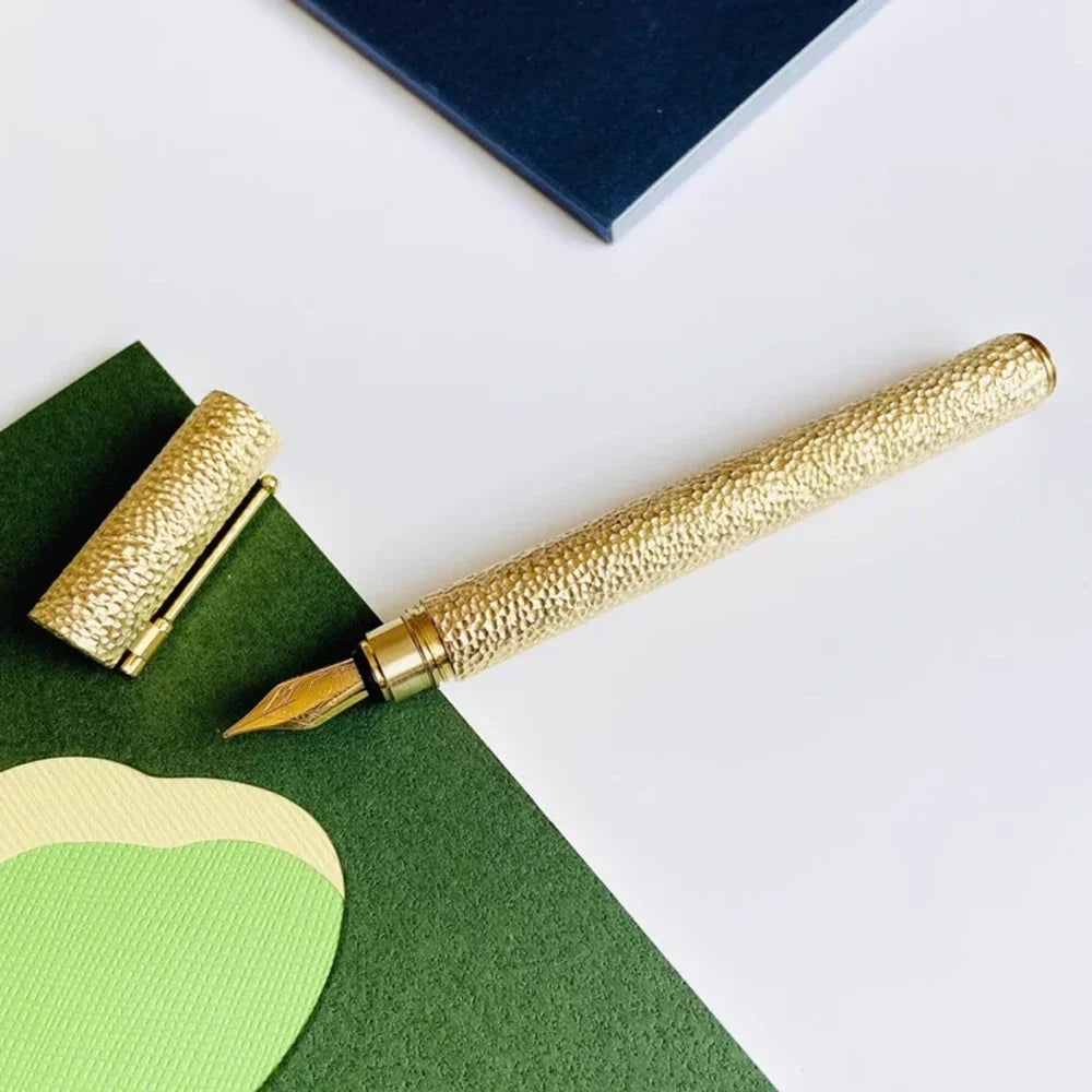 Benovel Hand carved brass hammer patterned fountain pen Retro writing ink pen F nib school office business supplies gift pens