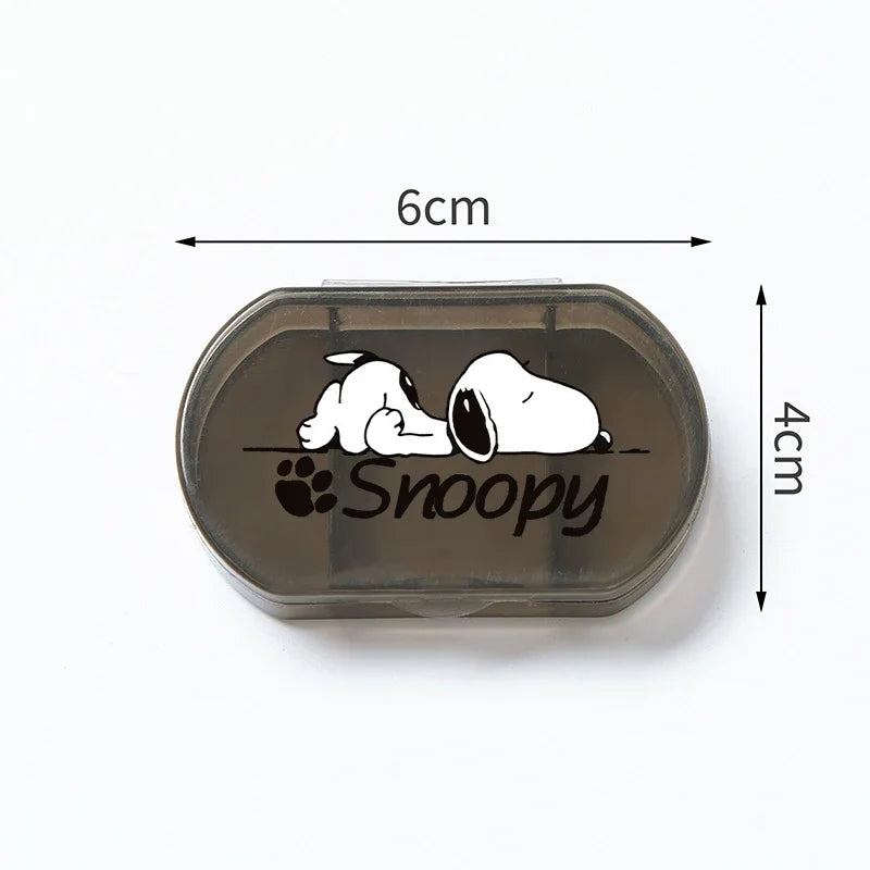 Portable Snoopys Mini Pill Box Kawaii Travel Anime Three-compartment Transparent Plastic Medicines Storage Case Container Gifts