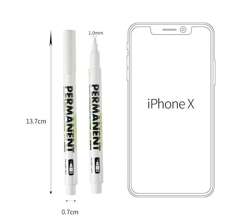White Marker Pen Set Waterproof Permanent Paint Pens DIY Graffiti for Wood, Glass, Plastic Leather Stationery School Supplies