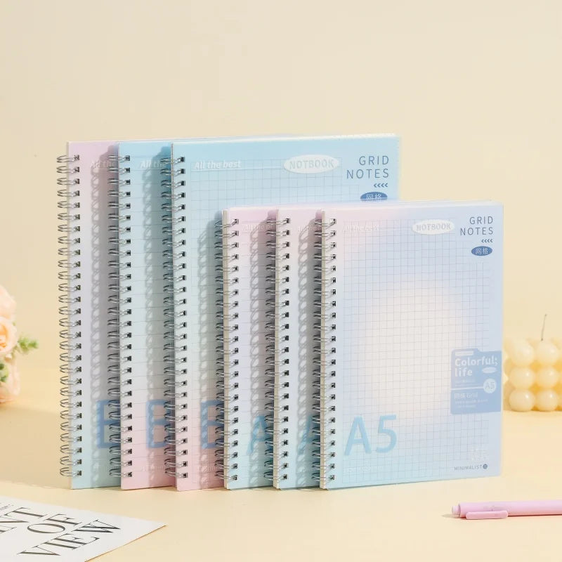 Gradient Spiral Notebook A5 B5 Pastel PP Cover Grid/Lined/Blank Pages 70GSM Paper Aesthetic Stationery for School Office Journal