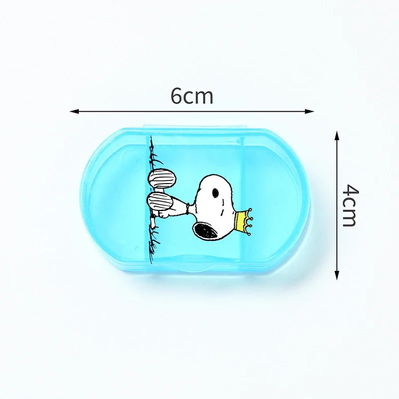 Portable Snoopys Mini Pill Box Kawaii Travel Anime Three-compartment Transparent Plastic Medicines Storage Case Container Gifts