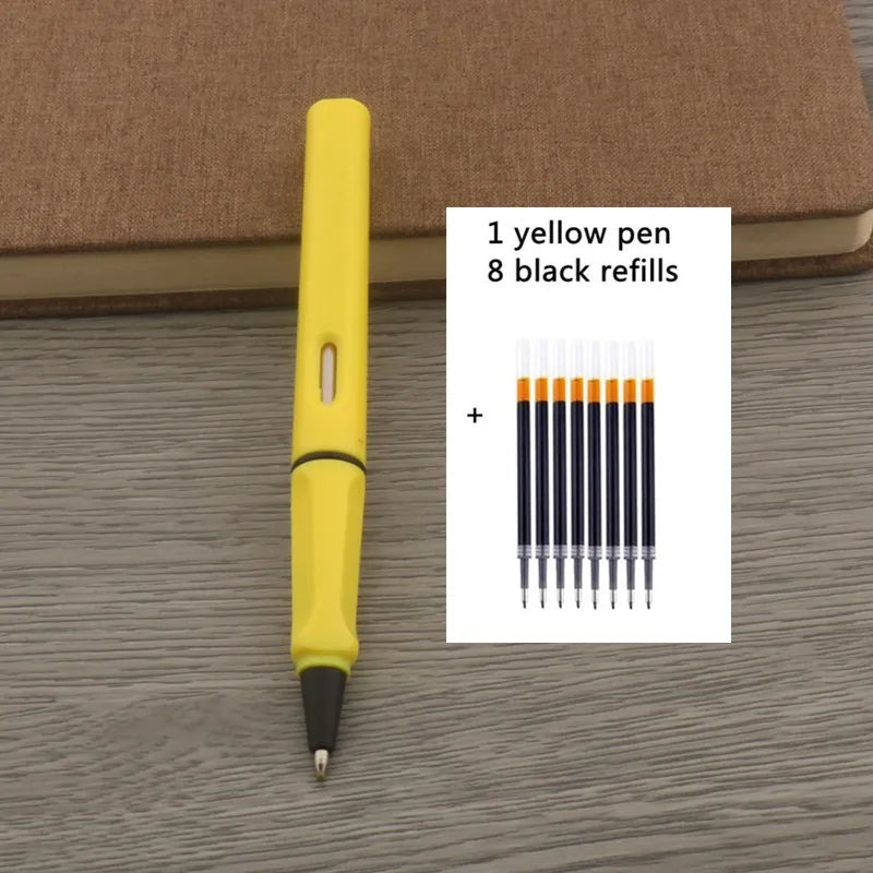 1Pc Ballpoint Pen + 8 Refills Black Blue Red Ink Gel Pen Bullet Tip 0.5mm Rollerball Pen School Office Supplies Stationery Pen